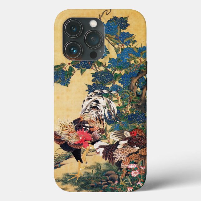 Funda De Case-Mate Para iPhone Rooster y Hen con Hydrangeas de Ito Jakuchu (Reverso )