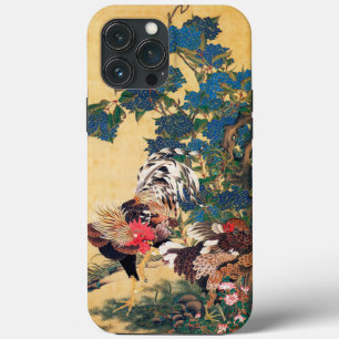 Funda Para iPhone 13 Pro Max Rooster y Hen con Hydrangeas de Ito Jakuchu