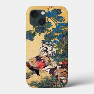 Funda Para iPhone 13 Mini Rooster y Hen con Hydrangeas de Ito Jakuchu