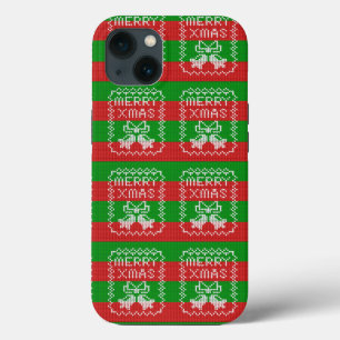 Funda Para iPhone 13 Ropa de jingle de patrón de suéter feo Hilo de nav