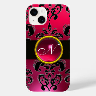 Funda Para iPhone 14 De Case-Mate ROPA NEGRA FUCHSIA DAMASK MONOGRAM, Ruby Gemstone