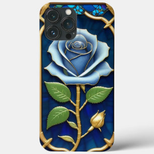Funda Para iPhone 13 Pro Max Rosa Azul Dorada en Marco Decorativo