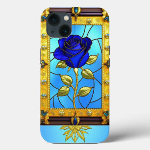 Funda Para iPhone 13 Rosa Azul Dorada en Marco Decorativo
