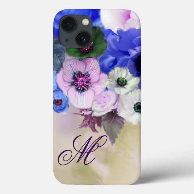 FUNDA DE Case-Mate PARA iPhone ROSA AZUL, FLORES DE ANÉMONA ROSADAS BLANCAS MONOG (Reverso)