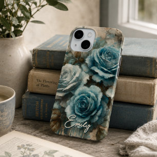 Funda Para iPhone 15 Rosa azul pastel chic vintage personalizada