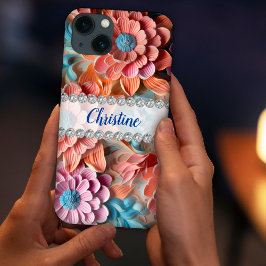 Funda Para iPhone 13 Rosa, azul, rosa y salmón, personalizado de marco 