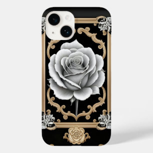 Funda Para iPhone 14 De Case-Mate Rosa Blanca Elegante con Marco de Oro Ornamentado