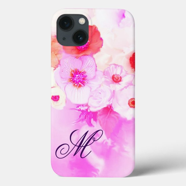 FUNDA DE Case-Mate PARA iPhone ROSA BLANCO FLORES DE ANÉMONA ROJAS MONOGRAMA (Reverso)