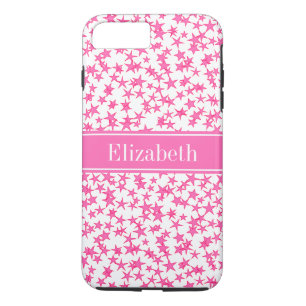 Funda Para iPhone 8 Plus/7 Plus Rosa caliente 2 estrellas BG blanco, Monograma nom