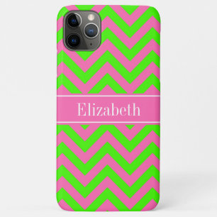 Funda Para iPhone 11 Pro Max Rosa Caliente #2 Lime Verde LG Nombre Chevron Mono