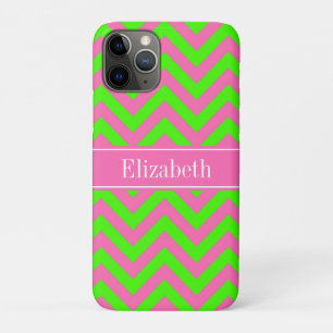 Funda Para iPhone 11 Pro Rosa Caliente #2 Lime Verde LG Nombre Chevron Mono