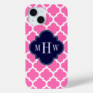 Funda Para iPhone 15 Rosa Caliente#2 Wht Marroquí #5 Azul Marino 3 Mono