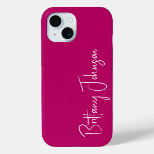 Funda Para iPhone 15 Rosa Caliente con Monograma