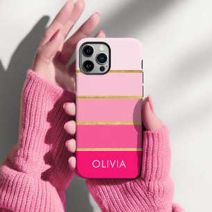 Funda Para iPhone 15 Rosa caliente y Girona dorada personalizada