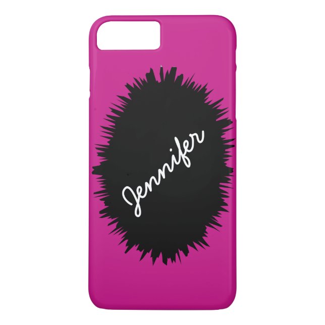 Funda De Case-Mate Para iPhone Rosa caliente y negro, nombre personalizado, emoci (Reverso)