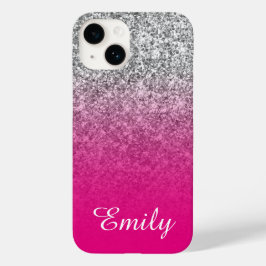 Funda Para iPhone 14 De Case-Mate Rosa Caliente y Plata Brillante Ombre Personalizad