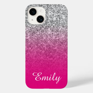 Funda Para iPhone 14 De Case-Mate Rosa Caliente y Plata Brillante Ombre Personalizad
