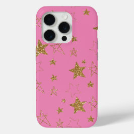 Funda Para iPhone 15 Pro Max Rosa con estrellas de oro