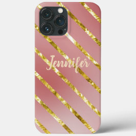 Funda Para iPhone 13 Pro Max Rosa con Personalizado de líneas esparkling de oro