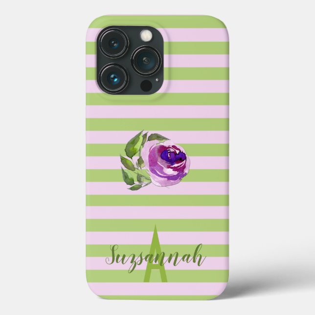 Funda De Case-Mate Para iPhone Rosa de acuarela floral monograma Estripas pastele (Reverso )