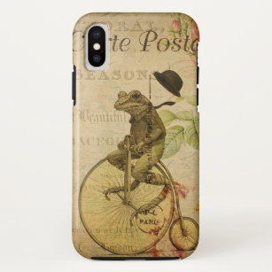 Funda Para iPhone X Rosa de bicicleta de vintage francés de postales p