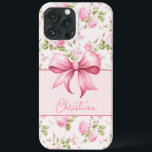 Funda Para iPhone 13 Pro Max Rosa de cabaña rosa con coqueta de vaca<br><div class="desc">Este estuche para iPhone presenta un rosa de col rosa en el fondo con una forma de caja rosa curvada que delimita la personalización de tu nombre con una bonita proa rosa.</div>