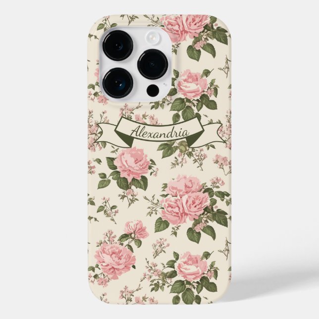 Funda De Case-Mate Para iPhone Rosa de cosecha romántica floral (Reverso )