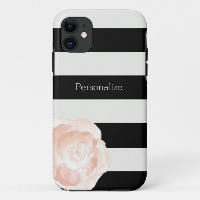 Funda De Case-Mate Para iPhone Rosa de franjas en blanco y negro (Reverso)