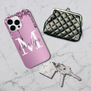 Funda Para iPhone 14 Pro Max De Case-Mate Rosa de goteo de purpurina Rubor Monograma rosa Gi