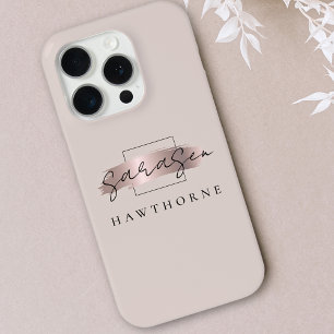 Funda Para iPhone 15 Pro Rosa de lujo Monograma de oro elegante pincel