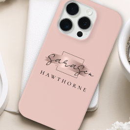 Funda Para iPhone 15 Pro Rosa de lujo Monograma de oro elegante pincel