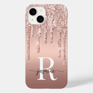 Funda Para iPhone 14 De Case-Mate Rosa de lujo Purpurina de oro Drips Ombre Monogram