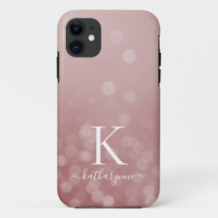 Funda Para iPhone 11 Rosa de moda Oro Champagne Sparkle Bokeh Monograma