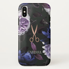 Funda Para iPhone XS Rosa de moda Oro Hairstylista tijeras en flor oscu
