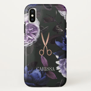 Funda Para iPhone XS Rosa de moda Oro Hairstylista tijeras en flor oscu