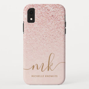 Funda Para iPhone XR Rosa de moda Purpurina de oro Iniciales de moda y 