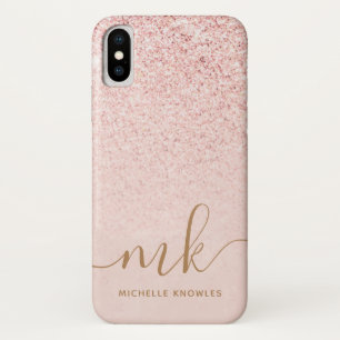Funda Para iPhone X Rosa de moda Purpurina de oro Iniciales de moda y