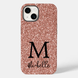 Funda Para iPhone 14 De Case-Mate Rosa de moda Purpurina de oro Monograma Nombre ini