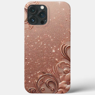 Funda Para iPhone 13 Pro Max Rosa de oro moderno y elegante con curva floral6