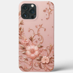 Funda Para iPhone 13 Pro Max Rosa de oro moderno y elegante con curva floral8