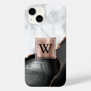 Funda Para iPhone 14 De Case-Mate Rosa de Oro Negro Mármol Blanco Agata Monograma