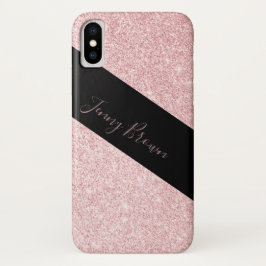 Funda Para iPhone X rosa de oro y elegante monograma purpurina