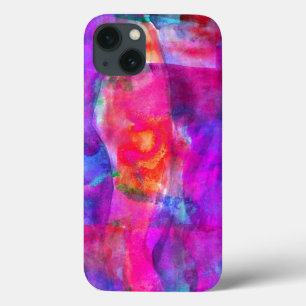 Funda Para iPhone 13 Rosa del arte, azul, fondo rojo de la textura