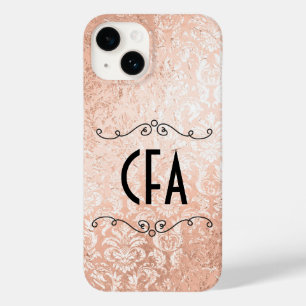 Funda Para iPhone 14 De Case-Mate Rosa dorada damasco con monograma personalizado