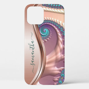 Funda Para iPhone 12 Rosa Dorada Moderna con Nombre Escrito a Mano Frac