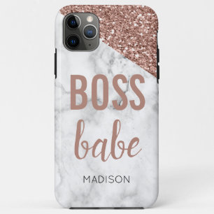 Funda Para iPhone 11 Pro Max Rosa Dorada Monograma Brillo   Mármol  Jefa Nena