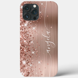 Funda Para iPhone 13 Pro Max Rosa Dorado Brillante Foil Femenino Glam Firma