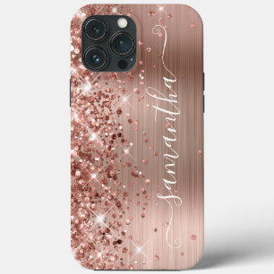 Funda Para iPhone 13 Pro Max Rosa Dorado Brillante Moderno Firme Femenino