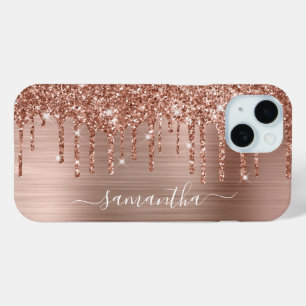 Funda Para iPhone 15 Rosa Dorado Brillo Gotea y Holográfico Firma Femen