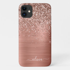 Funda Para iPhone 11 Rosa Dorado de Metal Bruñido con Brillo Monograma